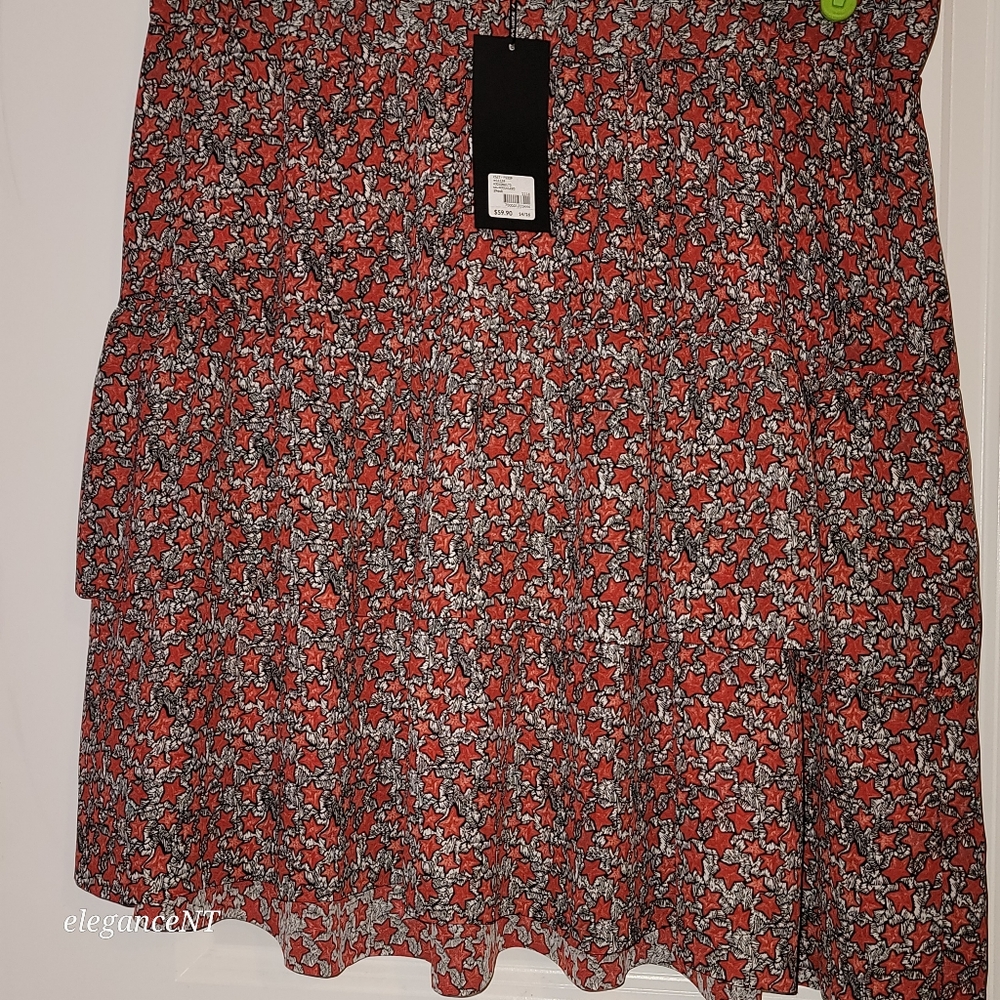 Lane Bryant 2 Layer Ruffle  Starry Red/Black/White Lined Skirt Sz: 14/16 NWT - Picture 5 of 10